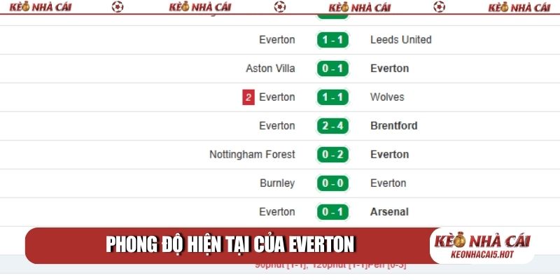 Phong độ hiện tại của Everton